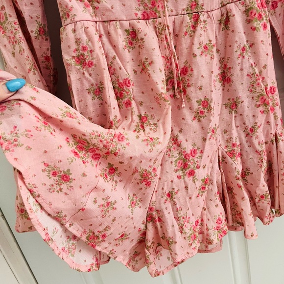 trixxi pretty pink floral print long sleeve romper size large - Picture 3 of 8